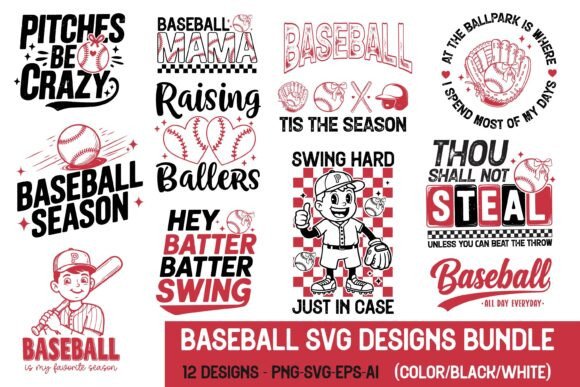 Retro Baseball SVG PNG Bundle Design