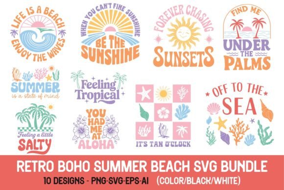 Retro Boho Summer Beach SVG Bundle