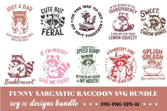 Retro Funny Sarcastic Raccoon SVG Bundle