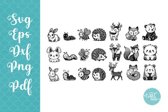 Woodland Animals SVG PNG Doodle Bundle